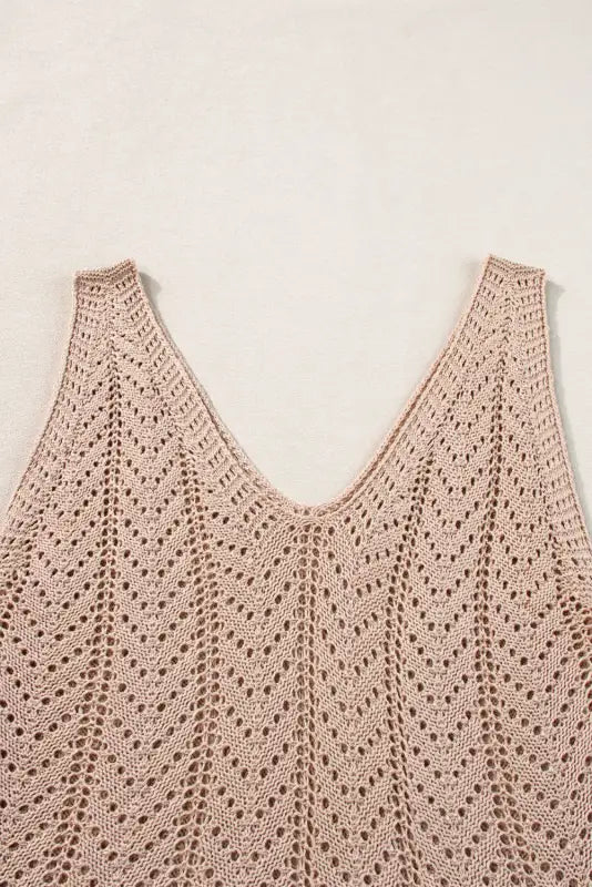 Khaki crochet knit vest - tops