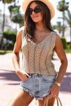 Khaki Crochet Knit Vest - Fashionfitz