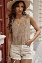 Khaki Crochet Knit Vest - Fashionfitz