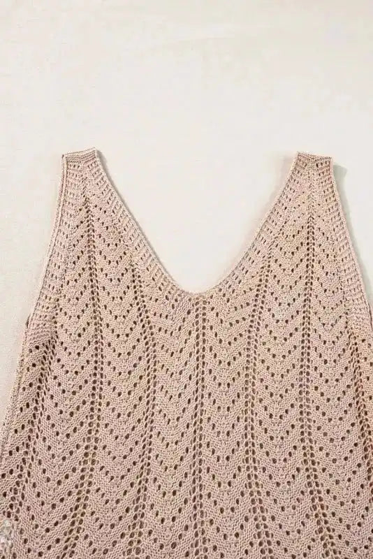 Khaki Crochet Knit Vest - Fashionfitz