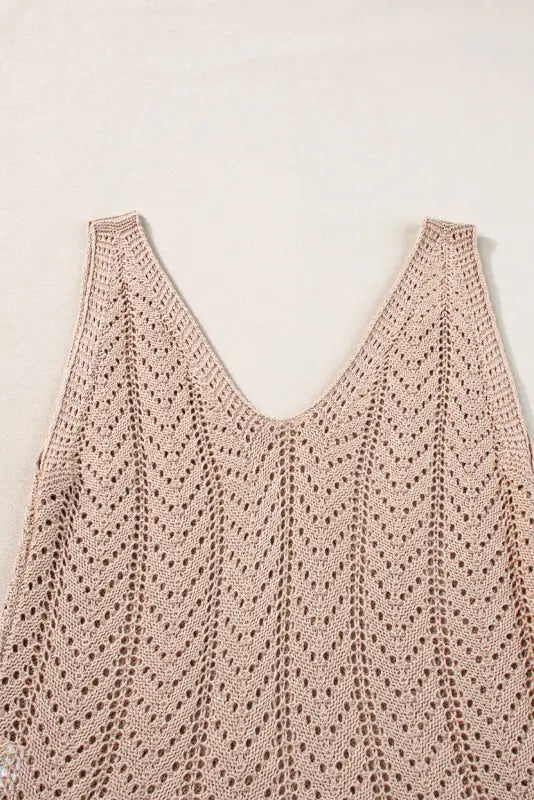 Khaki crochet knit vest - tops