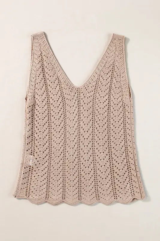 Khaki crochet knit vest - tops