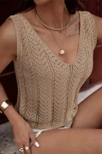Khaki Crochet Knit Vest - Fashionfitz