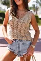 Khaki Crochet Knit Vest - Fashionfitz