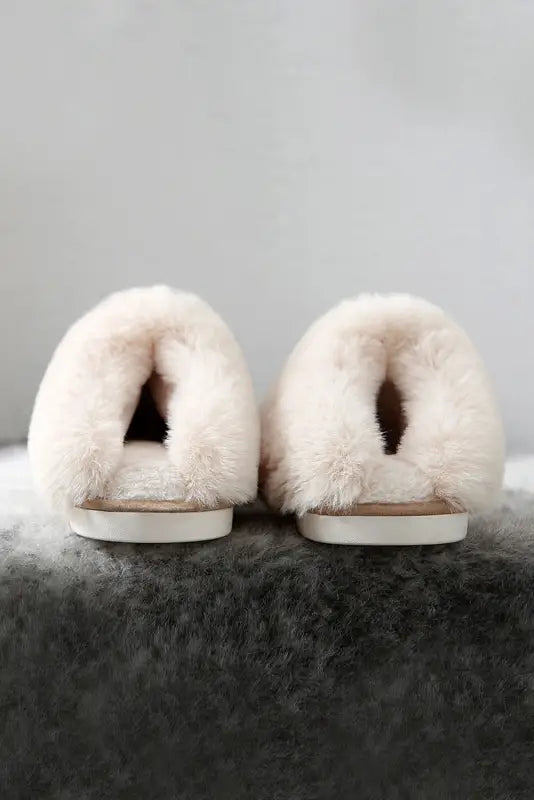 Khaki cut and sew faux suede plush lined slippers