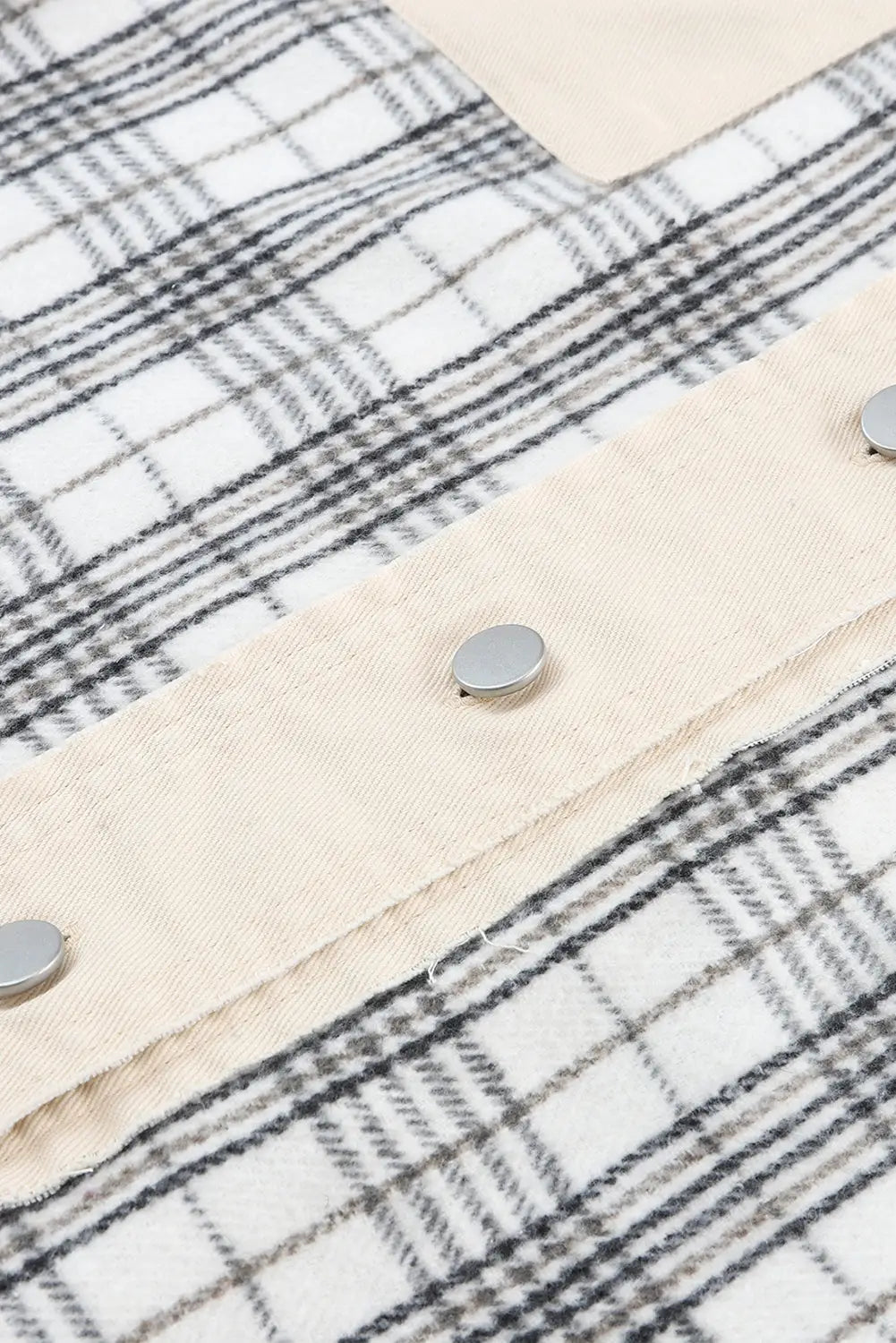 Khaki distressed raw edge plaid patchwork denim jacket - jackets
