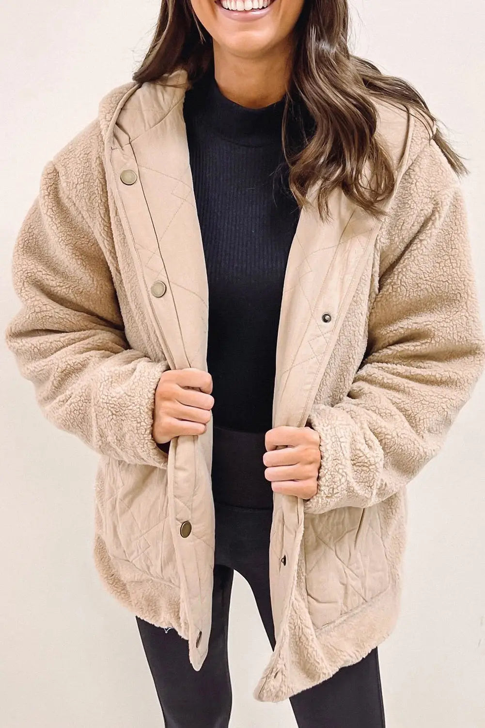 Khaki double wear reversible fleece puffer jacket - jackets