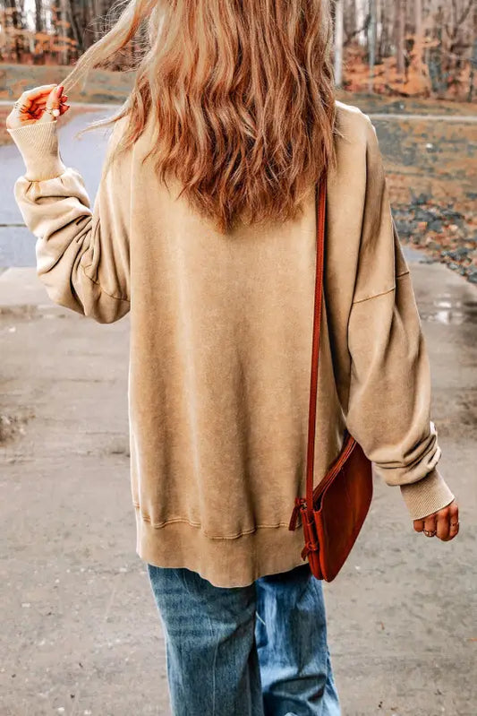 Khaki drop shoulder ribbed trim oversized sweatshirt - tops