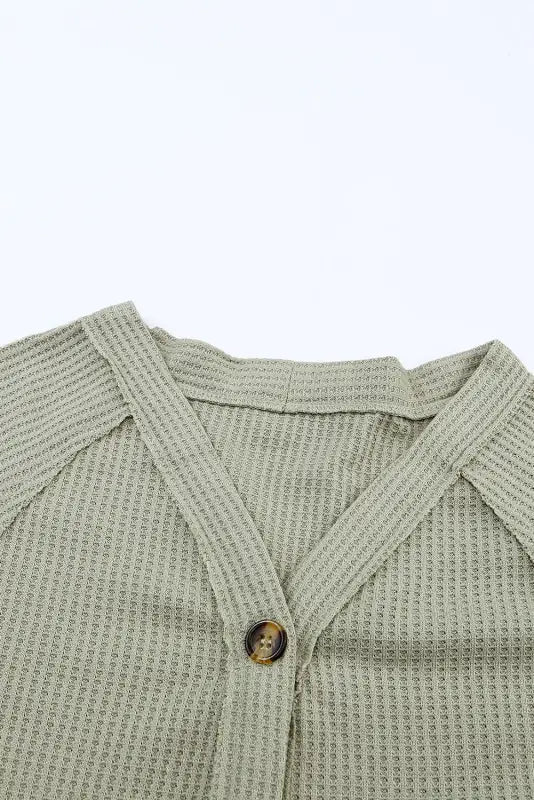 Khaki exposed seam buttons front waffle knit cardigan - sweaters & cardigans