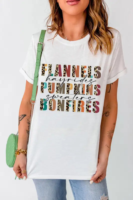 Khaki flannels hayrides pumpkins sweaters bonfires tee - graphic t-shirts