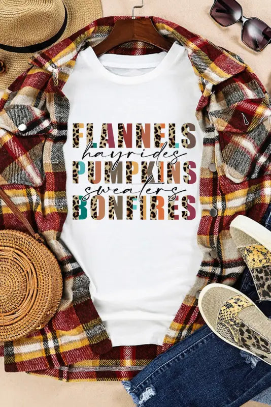 Khaki flannels hayrides pumpkins sweaters bonfires tee - graphic t-shirts