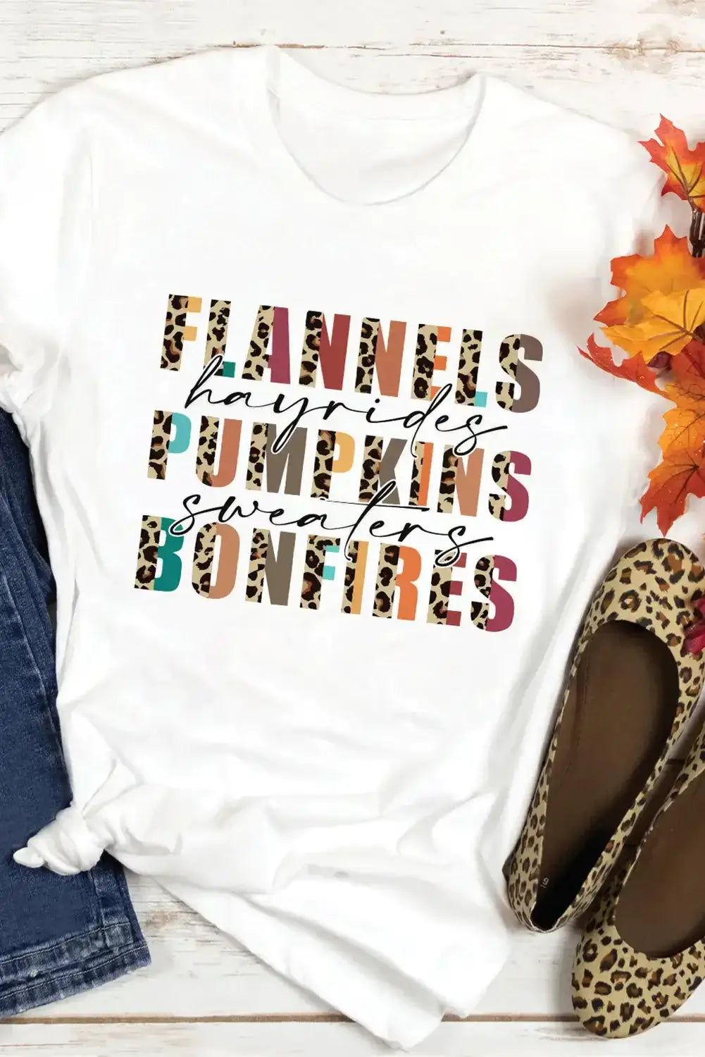 Khaki flannels hayrides pumpkins sweaters bonfires tee - white / s / 95% polyester + 5% elastane - graphic t-shirts