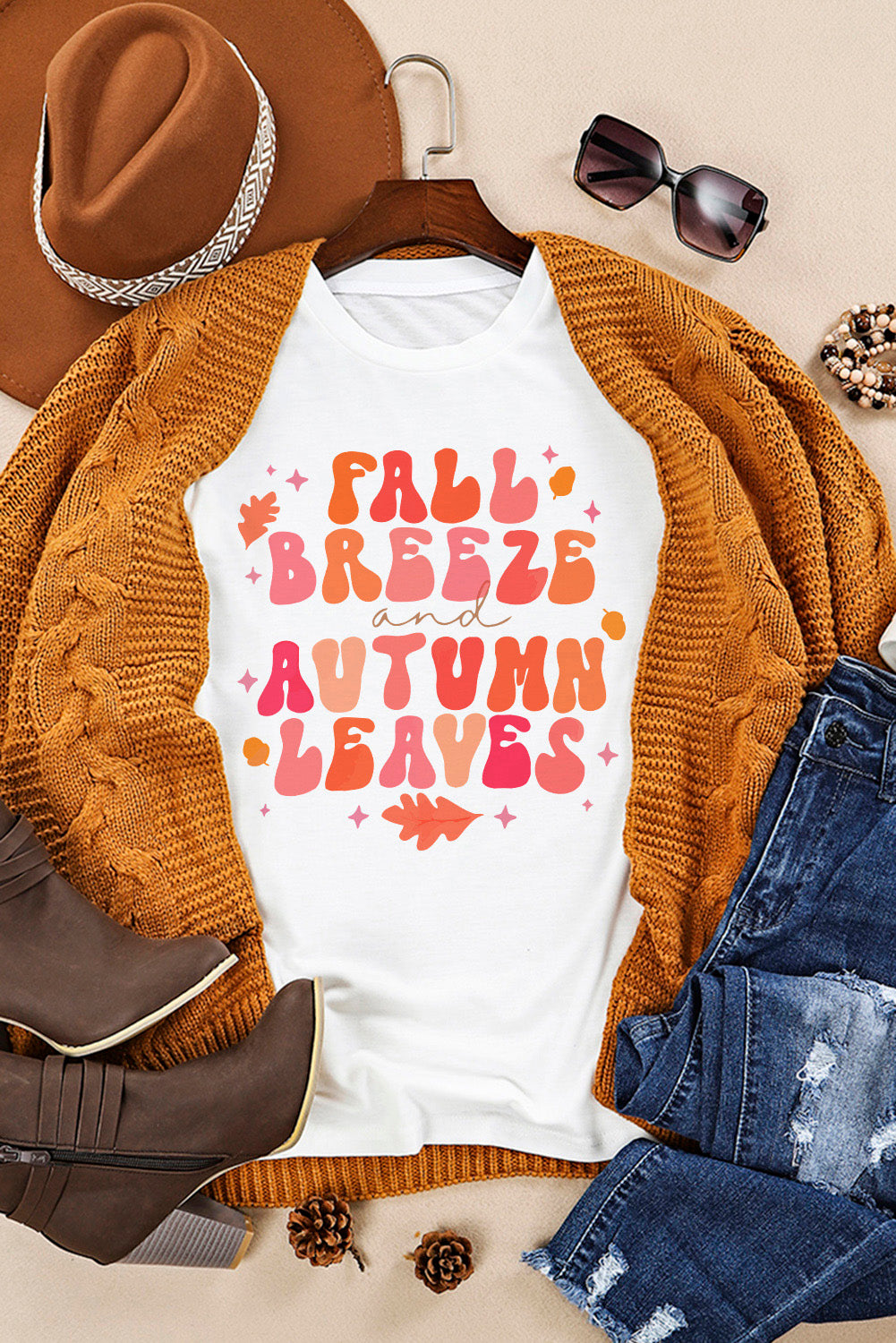 Khaki flannels hayrides pumpkins sweaters bonfires tee - white4 / s / 95% polyester + 5% elastane - graphic t-shirts