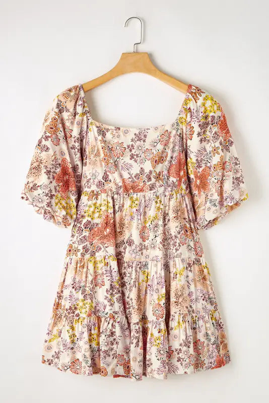 Khaki floral mini dress - dresses