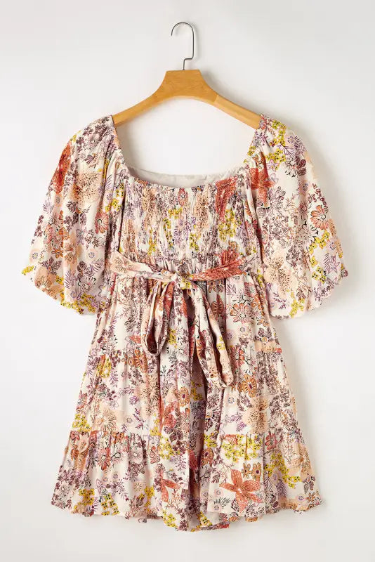 Khaki floral mini dress - dresses