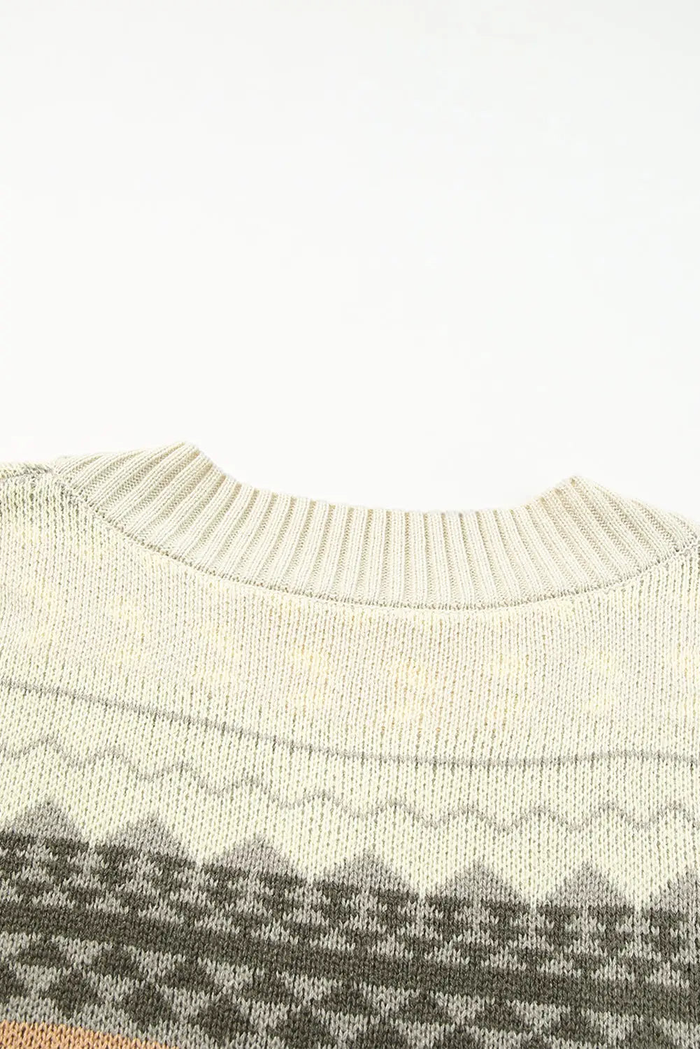 Khaki geometric print ribbed knitted v neck sweater - sweaters & cardigans
