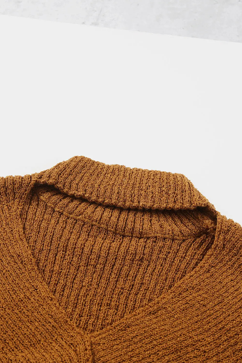 Khaki high neck hollow-out crossed wrap knit sweater - sweaters & cardigans
