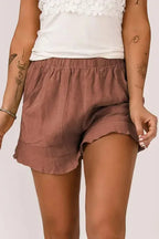 Khaki High Waist Pocketed Ruffle Shorts - Fashionfitz