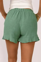 Khaki High Waist Pocketed Ruffle Shorts - Fashionfitz