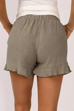 Khaki High Waist Pocketed Ruffle Shorts - Fashionfitz