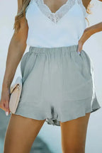 Khaki High Waist Pocketed Ruffle Shorts - Fashionfitz