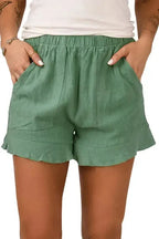 Khaki High Waist Pocketed Ruffle Shorts - Fashionfitz