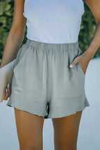 Khaki High Waist Pocketed Ruffle Shorts - Fashionfitz