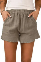 Khaki High Waist Pocketed Ruffle Shorts - Fashionfitz