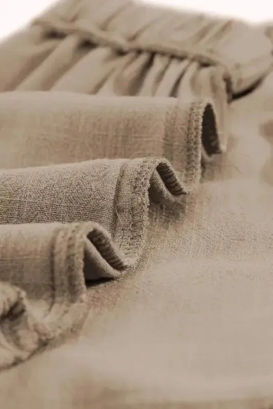 Khaki High Waist Pocketed Ruffle Shorts - Fashionfitz