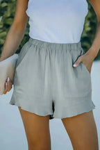 Khaki High Waist Pocketed Ruffle Shorts - Fashionfitz