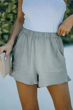 Khaki High Waist Pocketed Ruffle Shorts - Fashionfitz
