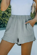Khaki High Waist Pocketed Ruffle Shorts - Fashionfitz
