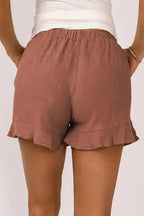 Khaki High Waist Pocketed Ruffle Shorts - Fashionfitz