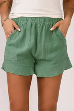 Khaki High Waist Pocketed Ruffle Shorts - Fashionfitz