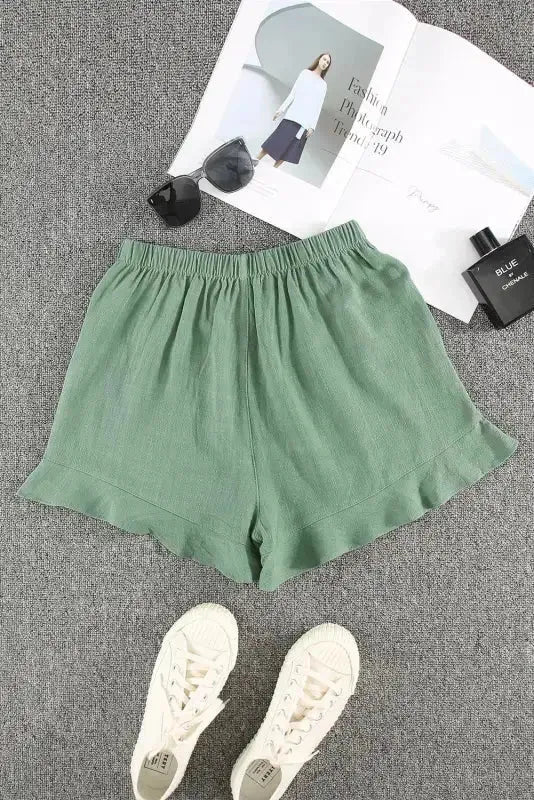 Khaki High Waist Pocketed Ruffle Shorts - Fashionfitz