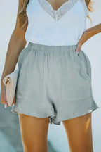 Khaki High Waist Pocketed Ruffle Shorts - Fashionfitz