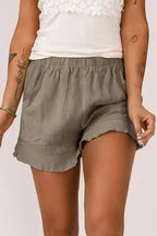 Khaki High Waist Pocketed Ruffle Shorts - Fashionfitz