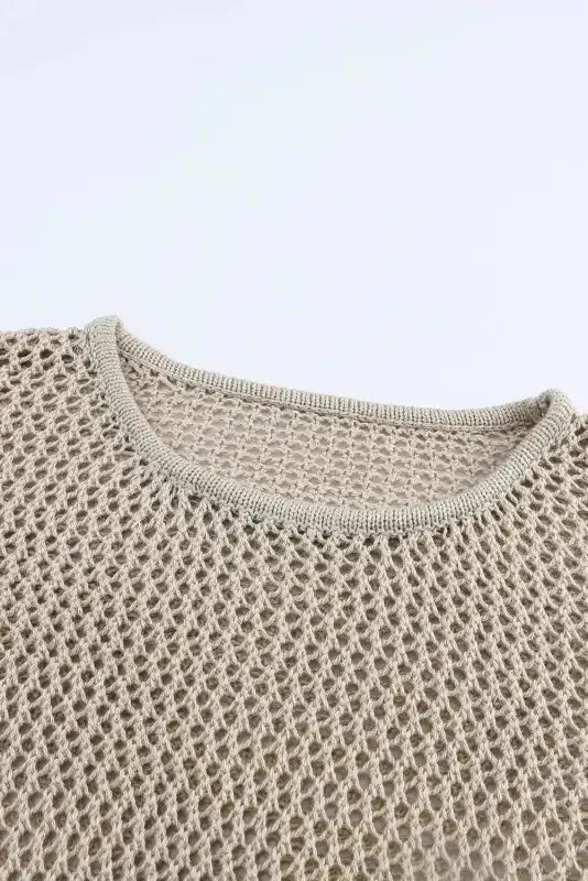 Khaki Hollow-out Knit Long Sleeve Top - Fashionfitz
