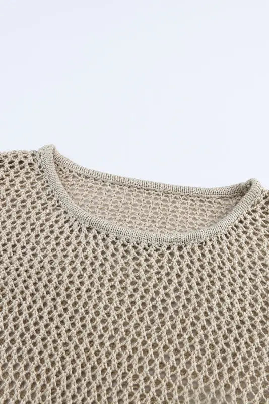 Khaki hollow-out knit long sleeve top - t-shirts