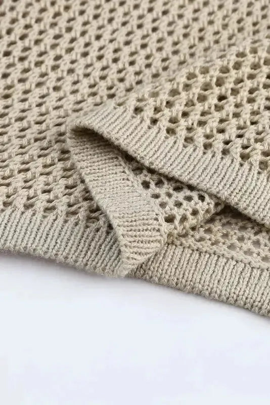 Khaki Hollow-out Knit Long Sleeve Top - Fashionfitz
