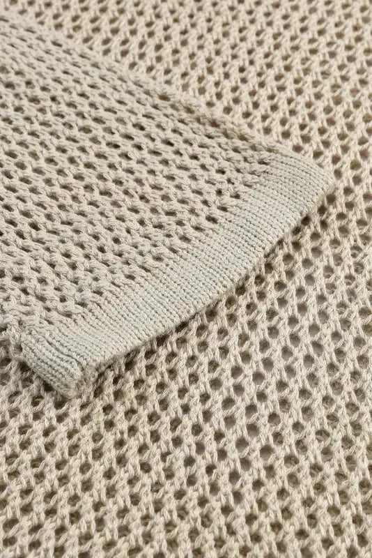 Khaki Hollow-out Knit Long Sleeve Top - Fashionfitz