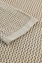 Khaki Hollow-out Knit Long Sleeve Top - Fashionfitz