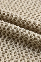 Khaki Hollow-out Knit Long Sleeve Top - Fashionfitz