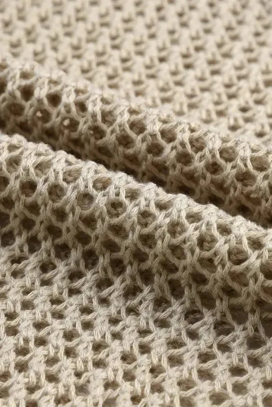 Khaki Hollow-out Knit Long Sleeve Top - Fashionfitz