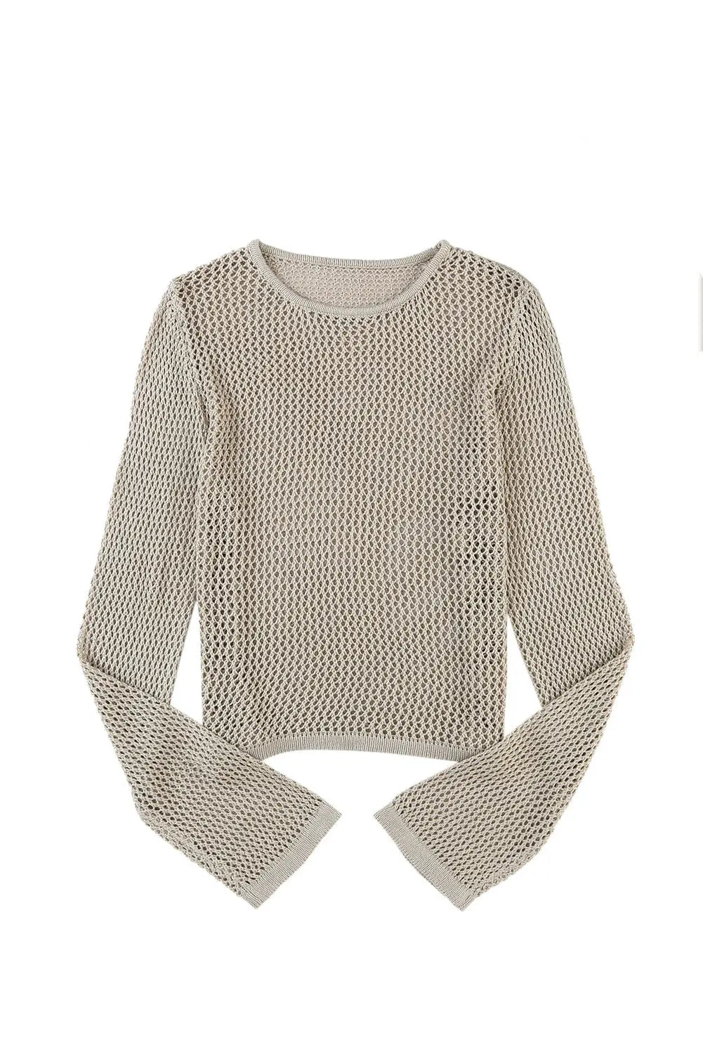 Khaki hollow-out knit long sleeve top - t-shirts