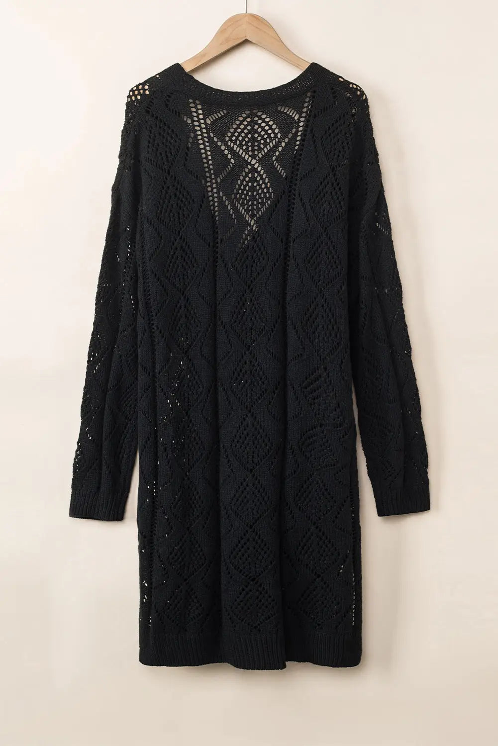 Khaki hollow-out openwork knit cardigan - sweaters & cardigans