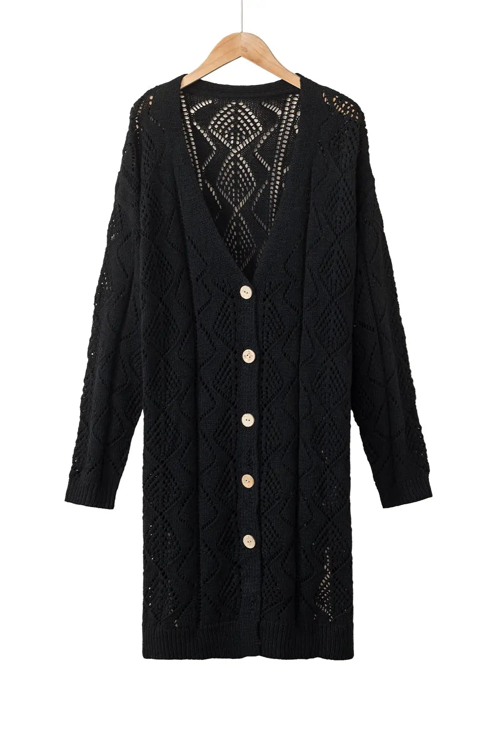 Khaki hollow-out openwork knit cardigan - sweaters & cardigans