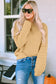 Khaki hollowed bubble sleeve knit sweater - sweaters & cardigans