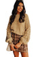 Khaki hollowed bubble sleeve knit sweater - sweaters & cardigans