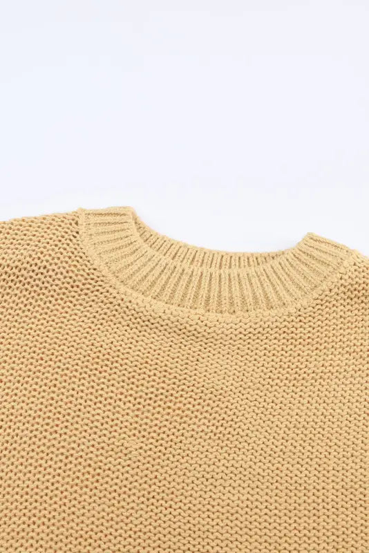 Khaki hollowed bubble sleeve knit sweater - sweaters & cardigans